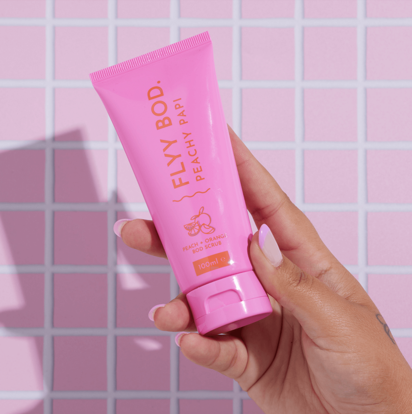 BOD Scrub | Peachy Papi Gentle Exfoliating BOD Scrub | 100 mL The BOD Scrub is giving hot skin vibesssss so you can scrub all your skin worries away bb! Our BOD Scrub is a rich, creamy body cleanser with orange jojoba beads to help gently exfoliate that b